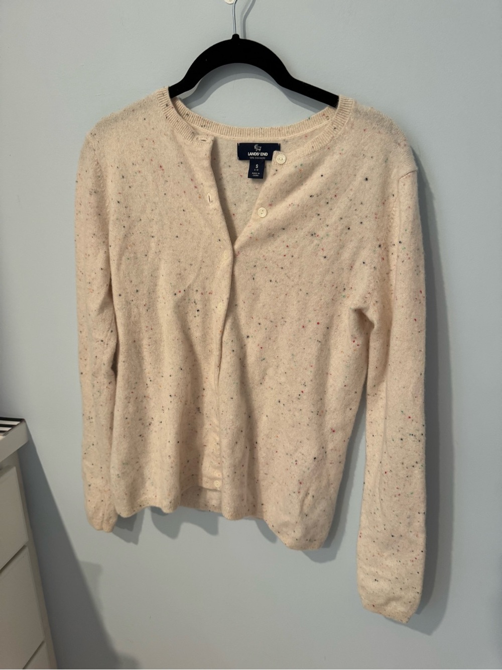 Lands' End Cashmere Cream Speckled Button Cardigan